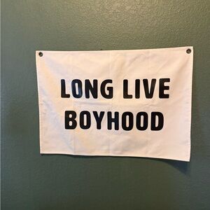 White Banner with Black Text